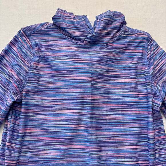 LAND'S END Athletic Pullover Hoodie Girls Youth Size L 10/12 Purple Pink Stripe - Picture 3 of 14